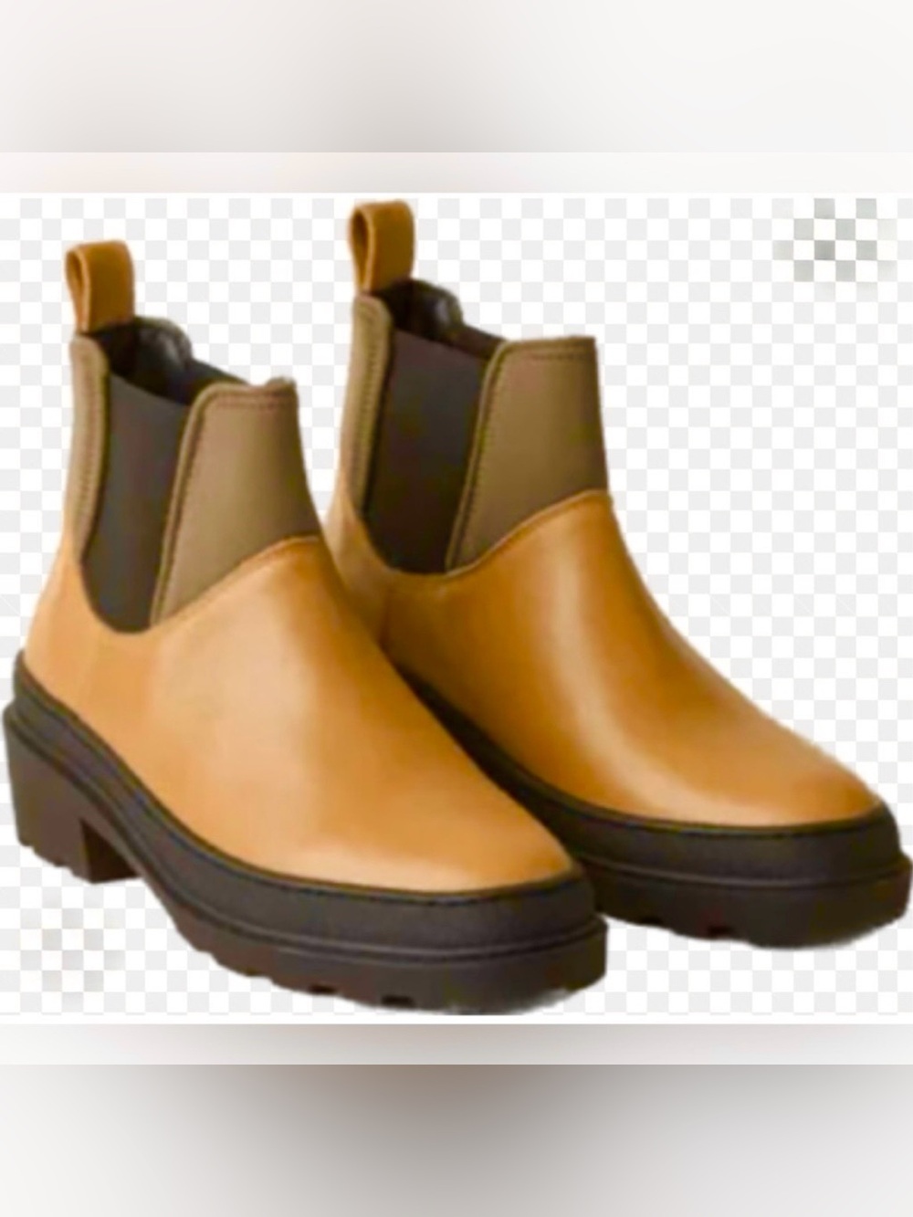 COS Chunky Sole Leather Ankle Chelsea Boots Tan Black Size 7